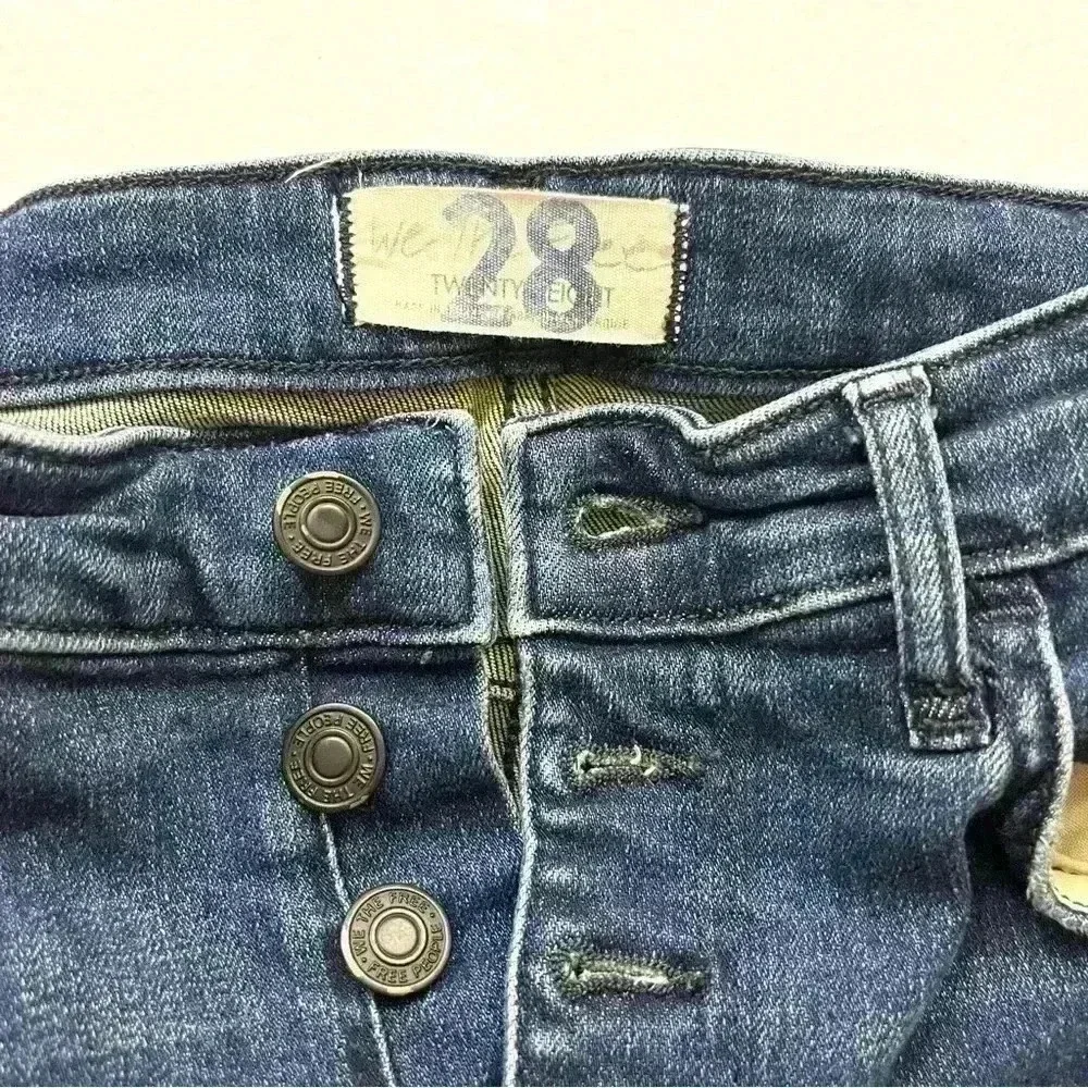 Free‎ People Button Fly Sabrina Distressed High Waist Skinny Jeans Size 28